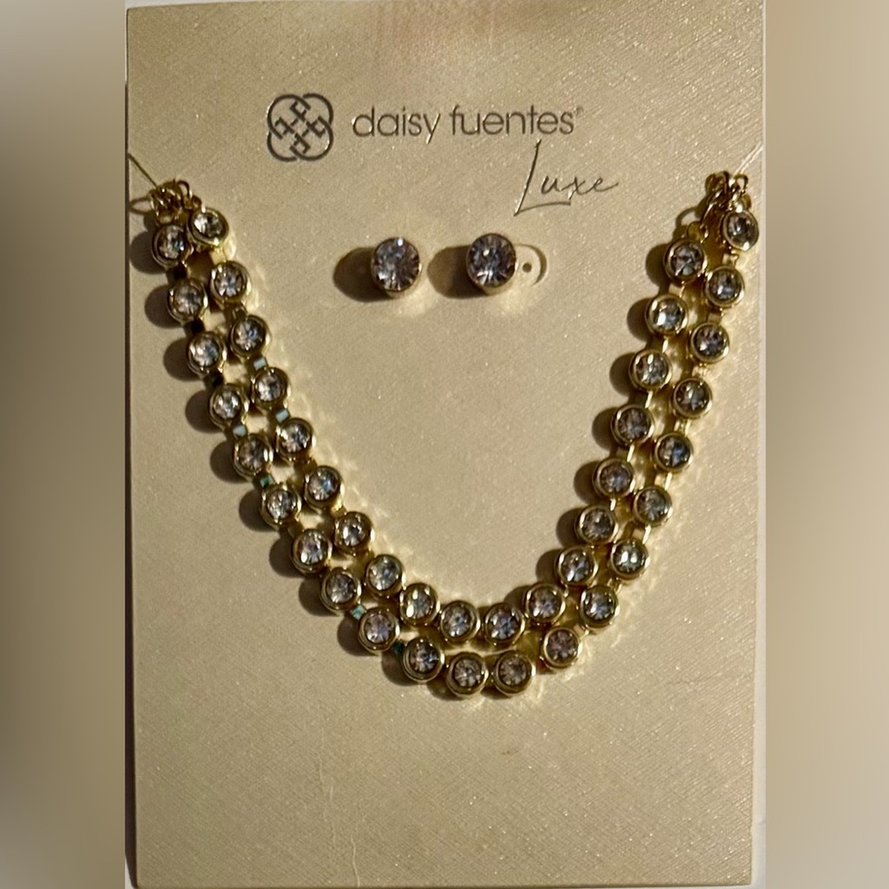 Daisy Fuentes LUXE Gold Rhinestones gold-tone metal necklace/earrings SET